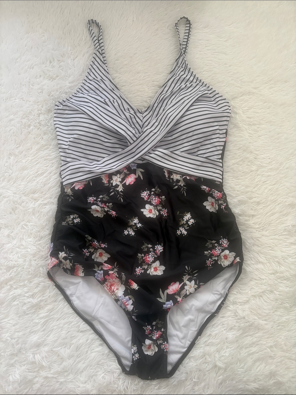 New In Packaging Floral Striped One Piece Swimsuit Size 2XL